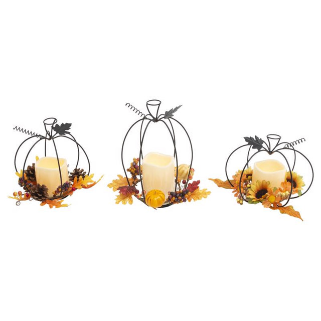 Gerson 9 in. Harvest Pumpkin & LED Candle Fall Decor, Pack of 6