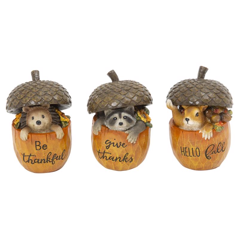 Gerson 5 in. Harvest Forest Critters in Acorns Fall Decor, Pack of 12