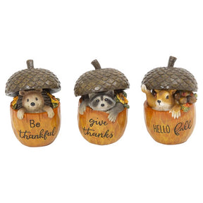 Gerson 5 in. Harvest Forest Critters in Acorns Fall Decor, Pack of 12