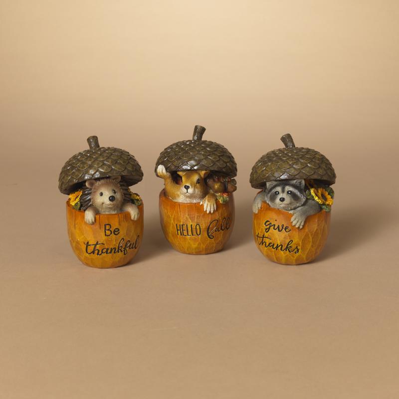 Gerson 5 in. Harvest Forest Critters in Acorns Fall Decor, Pack of 12