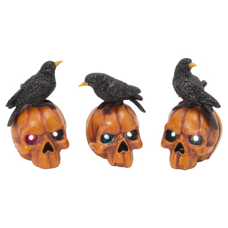 Gerson 6 in. Pumpkin Skull with Crow Fall Decor, Pack of 12