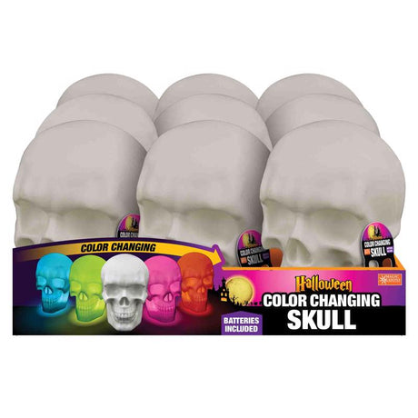 Magic Seasons Multicolored 5.25 in. LED Color Changing Skull Halloween Decor, Pack of 9