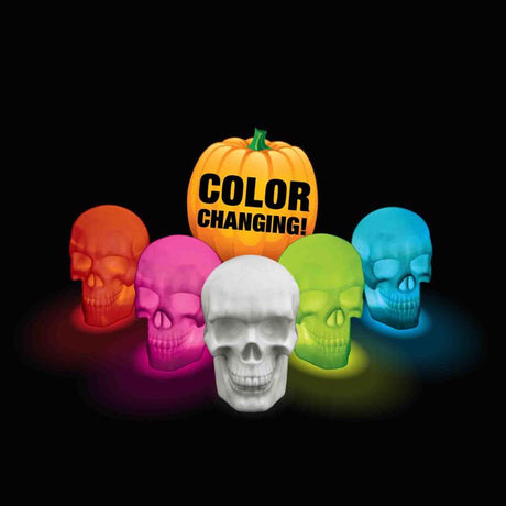 Magic Seasons Multicolored 5.25 in. LED Color Changing Skull Halloween Decor, Pack of 9