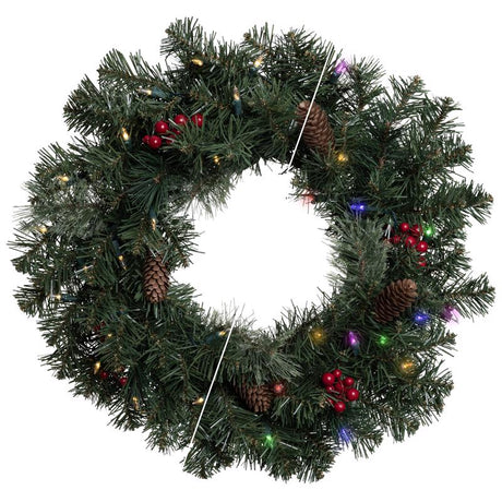 Celebrations 24 in. D LED Prelit Multicolored/Warm White Mixed Pine Rechargeable Wreath