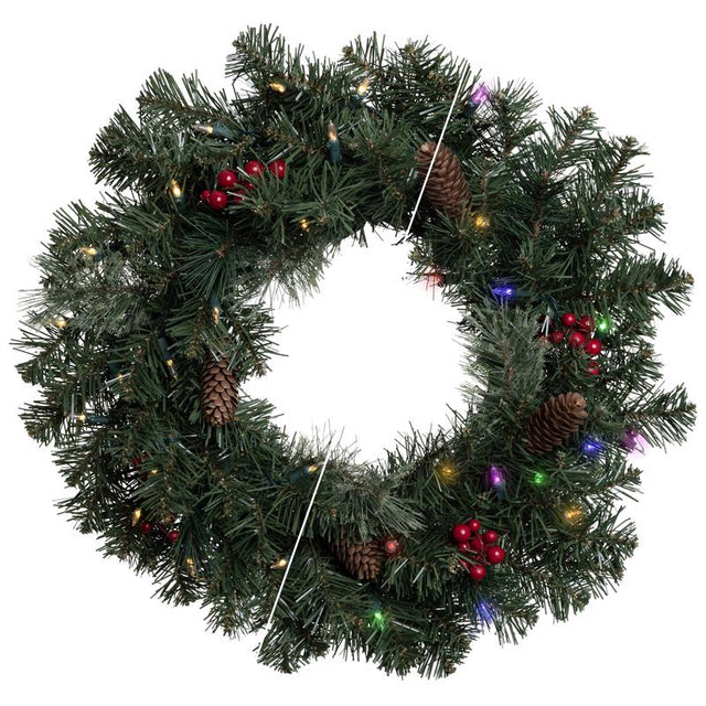Celebrations 24 in. D LED Prelit Multicolored/Warm White Mixed Pine Rechargeable Wreath
