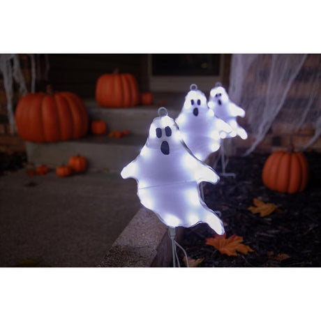 Celebrations Halloween White 16 in. LED 3 Ghost with stake Halloween Decor, Pack of 15