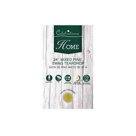 Celebrations 2 ft. L LED Prelit Multicolored/Warm White Mixed Pine Swag Teardrop Garland