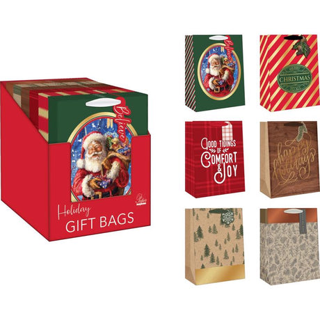 Paper Images Assorted Holiday Medium Treated Gift Bag, Pack of 48