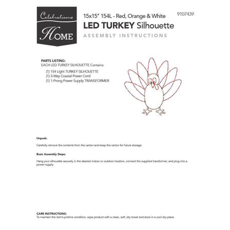 Celebrations Multicolored LED Prelit Turkey Silhouette Window Decor