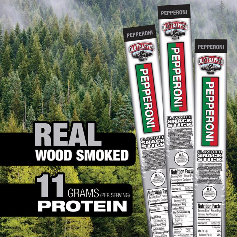 Old Trapper Pepperoni Snack Stick 1.2 oz Shrink Wrapped, Pack of 24