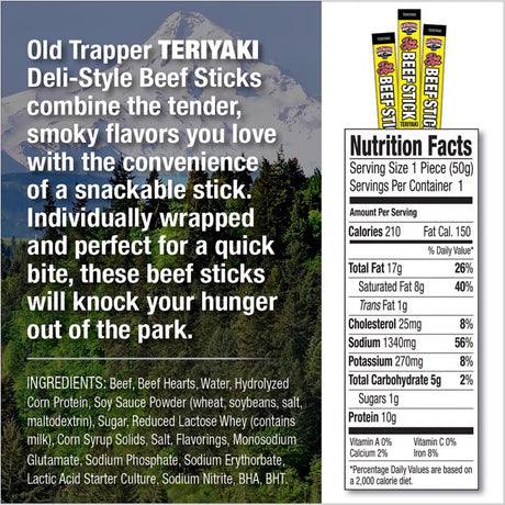 Old Trapper Teriyaki Beef Stick 1.75 oz Shrink Wrapped, Pack of 26