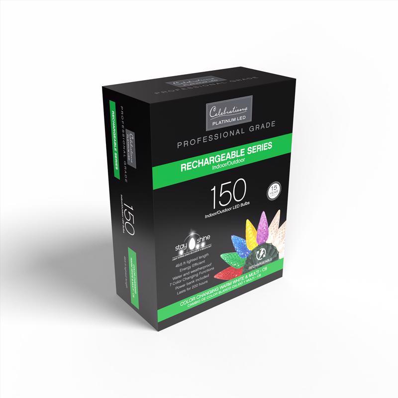 Celebrations Platinum LED C6 Multicolored/Warm White 150 ct String w/ Powerbank Christmas Lights