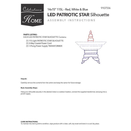Celebrations Patriotic Star Silhouette Window Decor Metal 1 pk