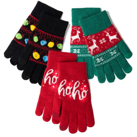 Lotsa Lites Light Up Holiday Christmas Gloves 1 pk, Pack of 24
