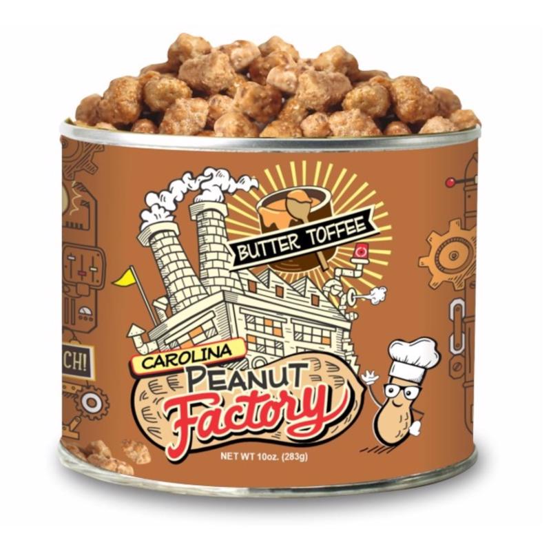 1 in 6 Snacks Carolina Peanut Factory Butter Toffee Peanuts 10 oz Can, Pack of 6