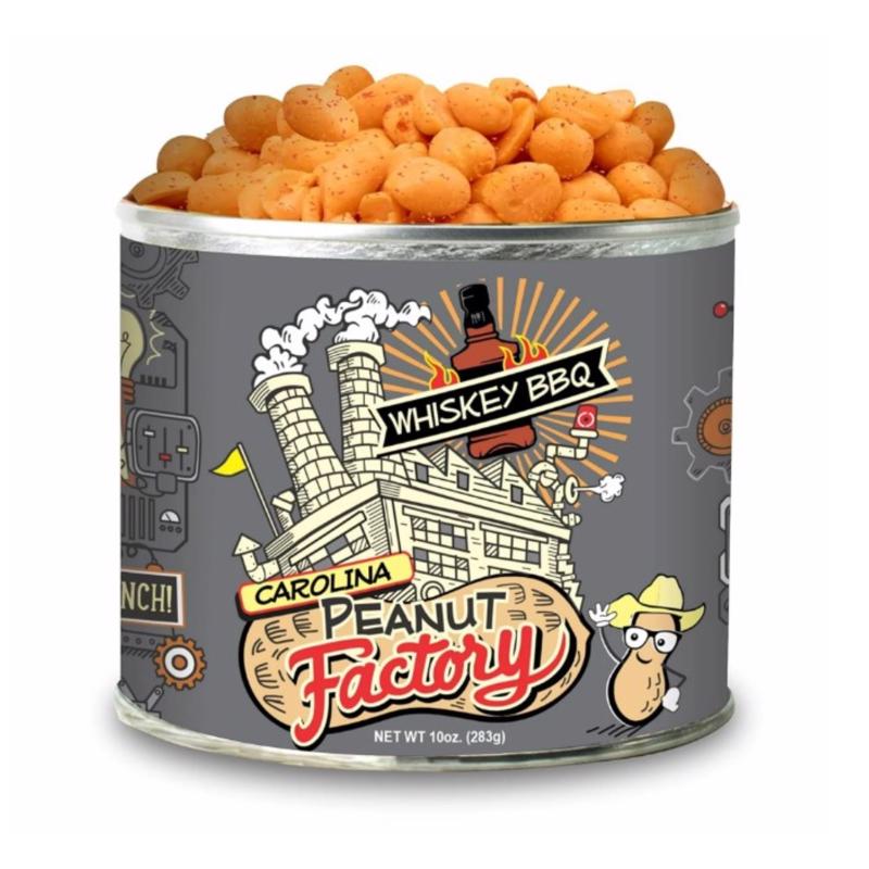 1 in 6 Snacks Carolina Peanut Factory Whiskey BBQ Peanuts 10 oz Can, Pack of 6
