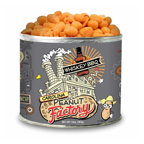 1 in 6 Snacks Carolina Peanut Factory Whiskey BBQ Peanuts 10 oz Can, Pack of 6