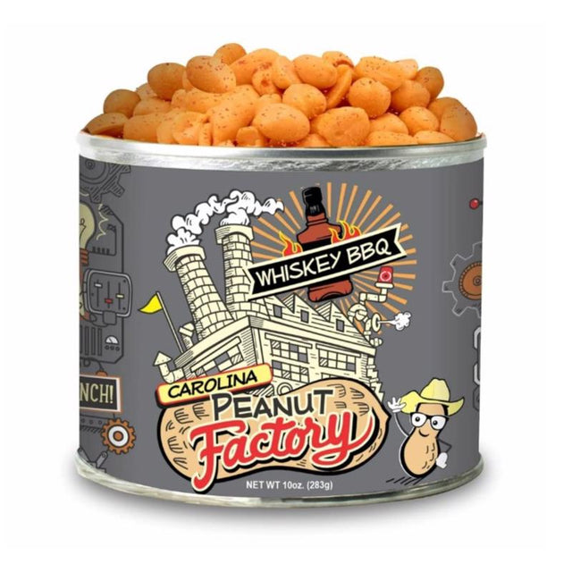 1 in 6 Snacks Carolina Peanut Factory Whiskey BBQ Peanuts 10 oz Can, Pack of 6