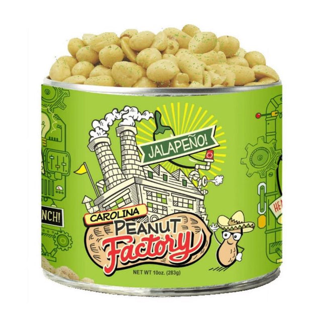 1 in 6 Snacks Carolina Peanut Factory Jalapeno Peanuts 10 oz Can, Pack of 6