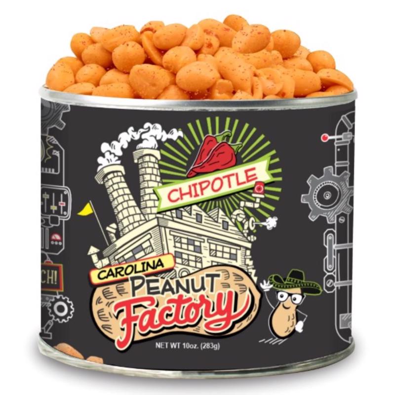 1 in 6 Snacks Carolina Peanut Factory Chipotle Peanuts 10 oz Can, Pack of 6