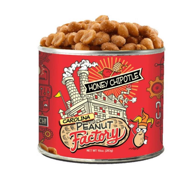 1 in 6 Snacks Carolina Peanut Factory Honey Chipotle Peanuts 10 oz Can, Pack of 6
