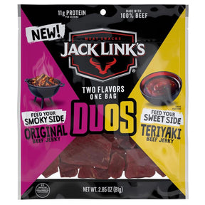 Jack Link's Duo's Original/Teriyaki Beef Jerky 2.85 oz Bagged, Pack of 8