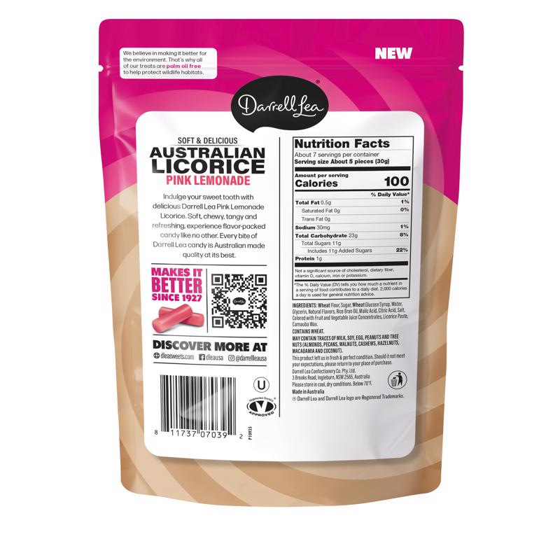 Darrell Lea Pink Lemonade Licorice Candy 7 oz, Pack of 8