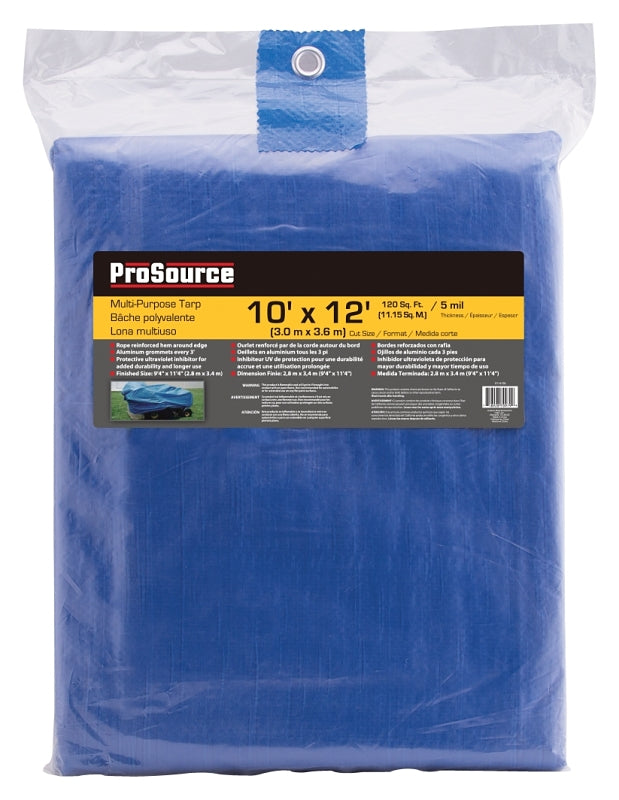ProSource T1012BB90 Tarpaulin, 12 ft L, 10 ft W, 5 mil Thick, Polyethylene, Blue