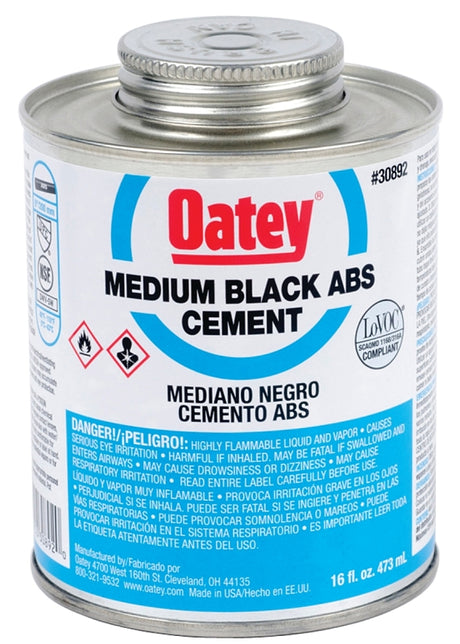 Oatey 30892 Medium-Bodied Fast Set Cement, 16 oz Can, Liquid, Black