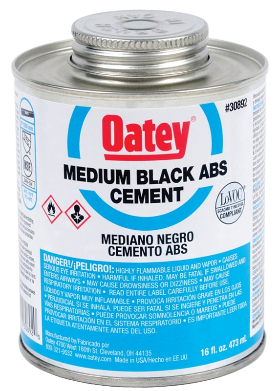 Oatey 30892 Medium-Bodied Fast Set Cement, 16 oz Can, Liquid, Black