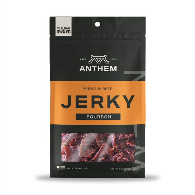 Anthem Snacks Bourbon Beef Jerky 6 oz Case, Pack of 8