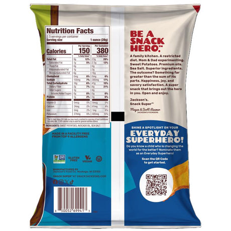 Jackson's Sea Salt Kettle Cooked Potato Chips 2.5 oz Bagged, Pack of 8