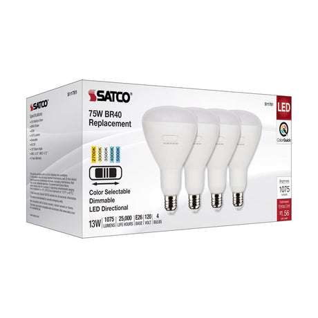 Satco BR40 E26 (Medium) LED Bulb Tunable White/Color Changing 75 Watt Equivalence 4 pk
