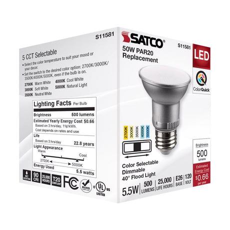 Satco PAR20 E26 (Medium) LED Bulb Tunable White/Color Changing 50 Watt Equivalence 1 pk