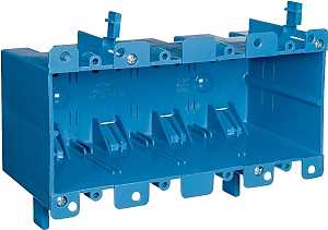 Carlon B468R Outlet Box, 4-Gang, PVC, Blue, Clamp