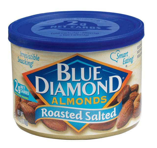 Blue Diamond Roasted Salted Almonds 6 oz Can, Pack of 12