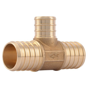 SharkBite UC416LFA Crimp Reducing Tee, 1 x 1 x 3/4 in, Barb, PEX-A, PEX-B, Brass, Copper, 200 psi Pressure