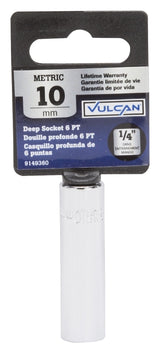 Vulcan MT6487808 Drive Socket, 10 mm Socket, 1/4 in Drive, 6-Point, Chrome Vanadium Steel, Chrome