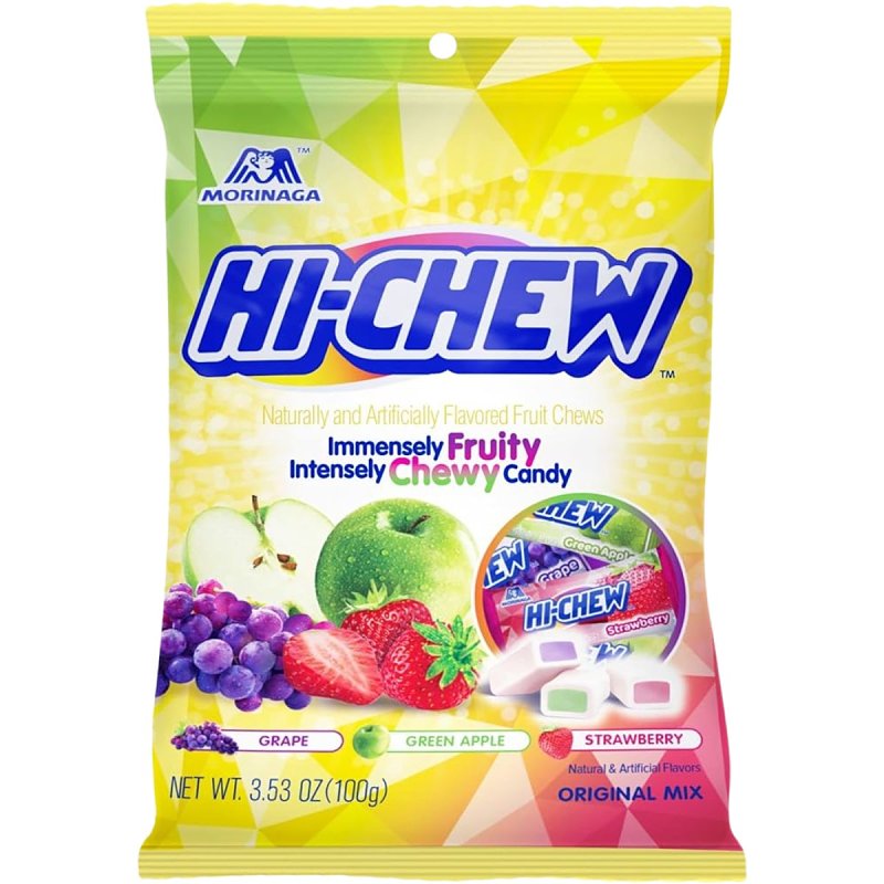 Hi-Chew 633659 Original Mix Chewy Candy, Grape, Green Apple, Strawberry, 3.53 oz Bag, Pack of 6