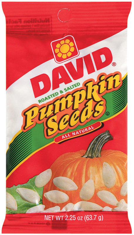 David Roasted Salted Pumpkin Seeds 2.25 oz Pegged, Pack of 12