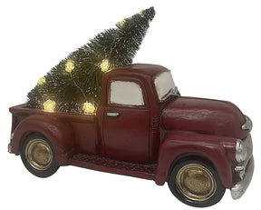 Santas Forest 89818 Truck w/Tree, 14 in H, Christmas, Polyresin, Red Truck, Pack of 4
