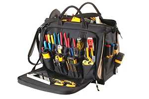 CLC Tool Works Series 1539 Multi-Compartment Tool Carrier, 7 in W, 14 in D, 18 in H, 58-Pocket, Polyester, Black/Brown