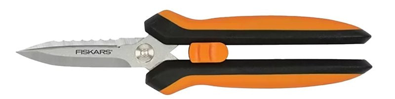 Fiskars 399220-1001 Multi-Purpose Garden Snip, 8 in OAL, Stainless Steel Blade, Soft Grip Handle, Black/Orange Handle