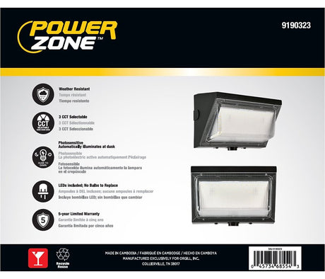 BELL LINK CL-WLS5000 Wall Pack, 120 V, 32 W, LED Lamp, 120 deg Beam, 5000 Lumens, 3000, 4000, 5000 K Color Temp