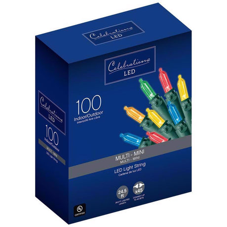 Celebrations Blue LED Mini Multicolored 100 ct String Christmas Lights 24.5 ft., Pack of 12