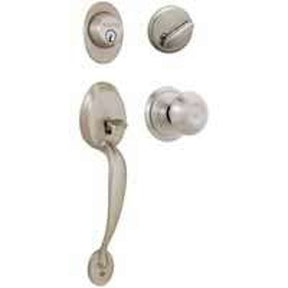 Schlage F60PLYGEO619 Combination Lockset, Mechanical Lock, Knob Handle, Round Design, Satin Nickel, 1 Grade, Metal