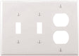 Eaton PJ28W Combination Wallplate, 4-7/8 in L, 6-3/4 in W, Mid, 3-Gang, Polycarbonate, White, High-Gloss, Screw