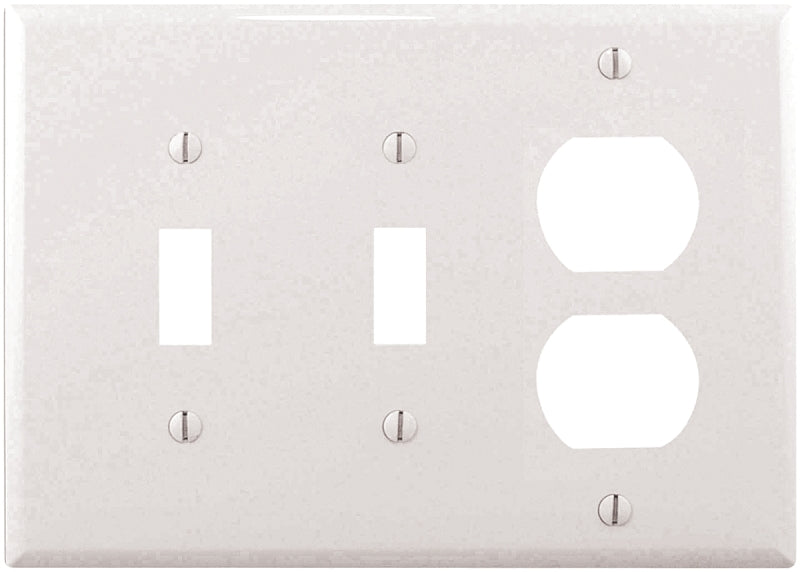 Eaton PJ28W Combination Wallplate, 4-7/8 in L, 6-3/4 in W, Mid, 3-Gang, Polycarbonate, White, High-Gloss, Screw