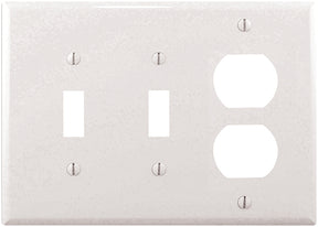 Eaton PJ28W Combination Wallplate, 4-7/8 in L, 6-3/4 in W, Mid, 3-Gang, Polycarbonate, White, High-Gloss, Screw
