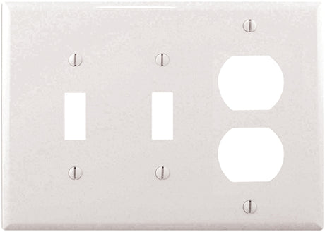 Eaton PJ28W Combination Wallplate, 4-7/8 in L, 6-3/4 in W, Mid, 3-Gang, Polycarbonate, White, High-Gloss, Screw